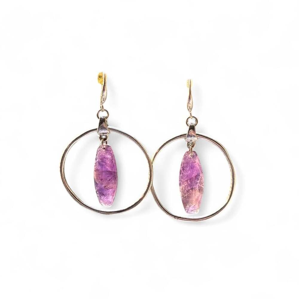 RLM SOHO Amethyst Crystal Silver Hoop Dangle Earrings
